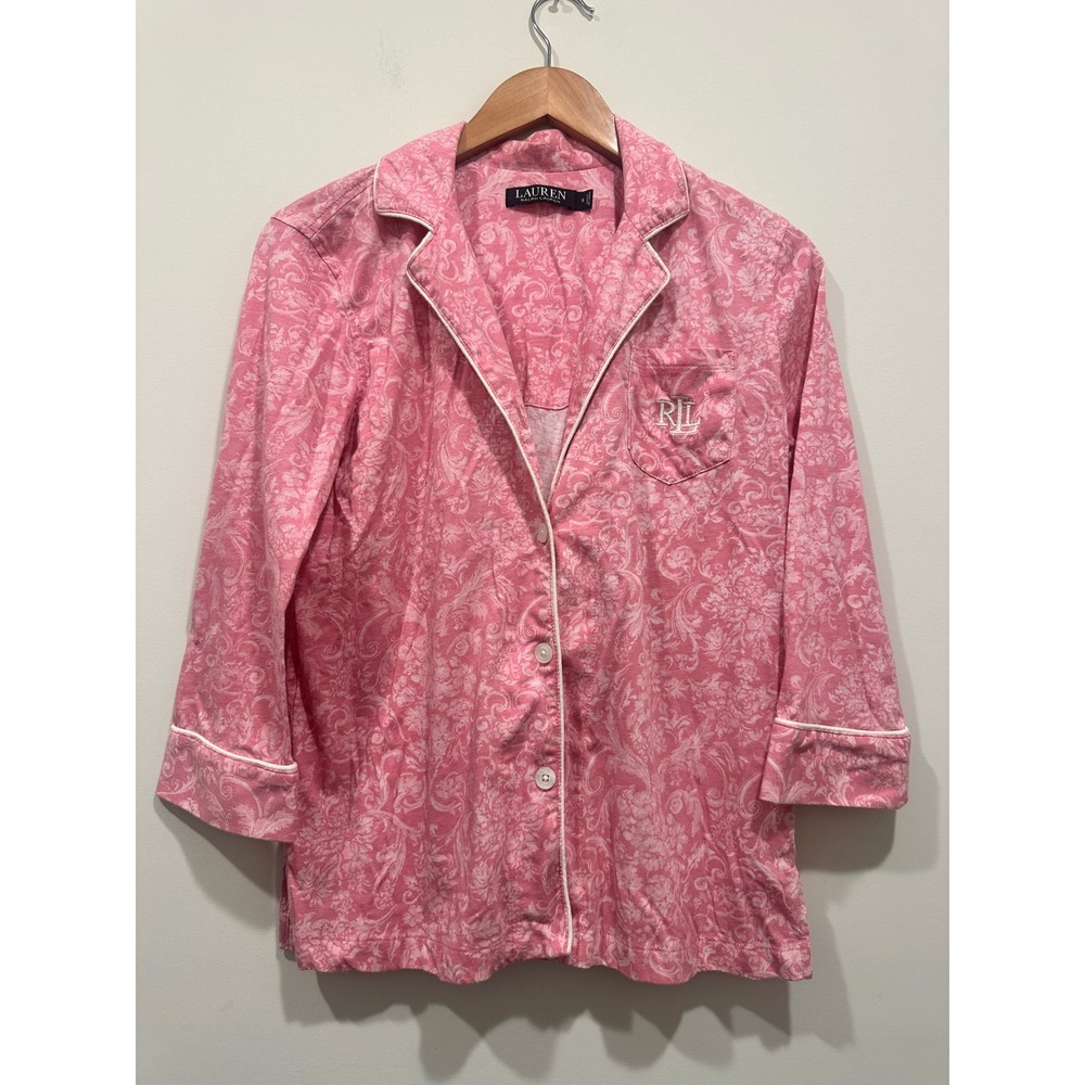 Lauren Ralph Lauren Pink Floral Damask Pajama Top Button Front Sleep Shirt Small